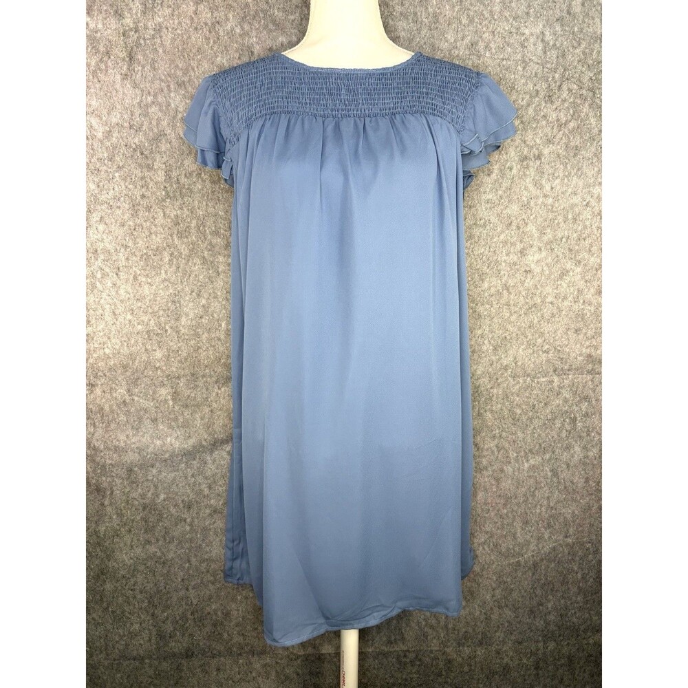 NWT Kirundo Blue Chiffon Babydoll Dress Short Sleeve Ruffle Smocked Large